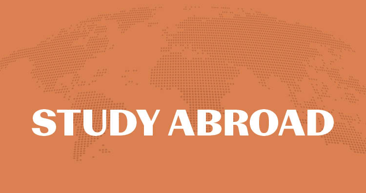 a world map with an orange tint and the text study abroad