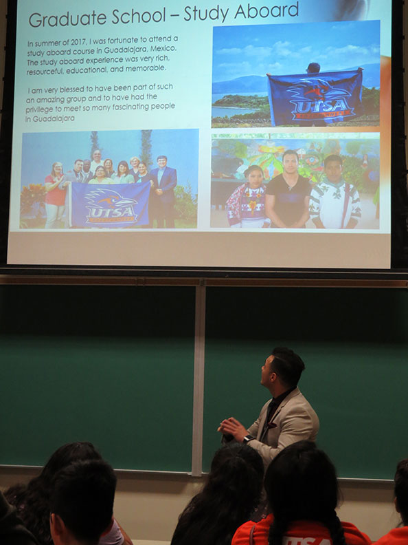 Marcos Mendoza giving presentation to class