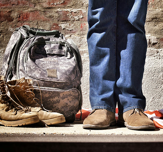 Camo backpack with boots